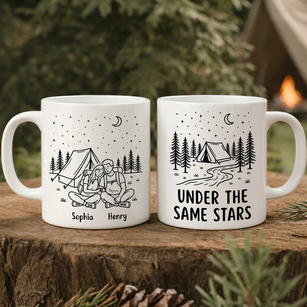 Personalized Under the Same Stars Couple Gift Personalized Enamel Mug Anniversary Camping Gift Custom Outdoor Coffee Cup Partners for Life