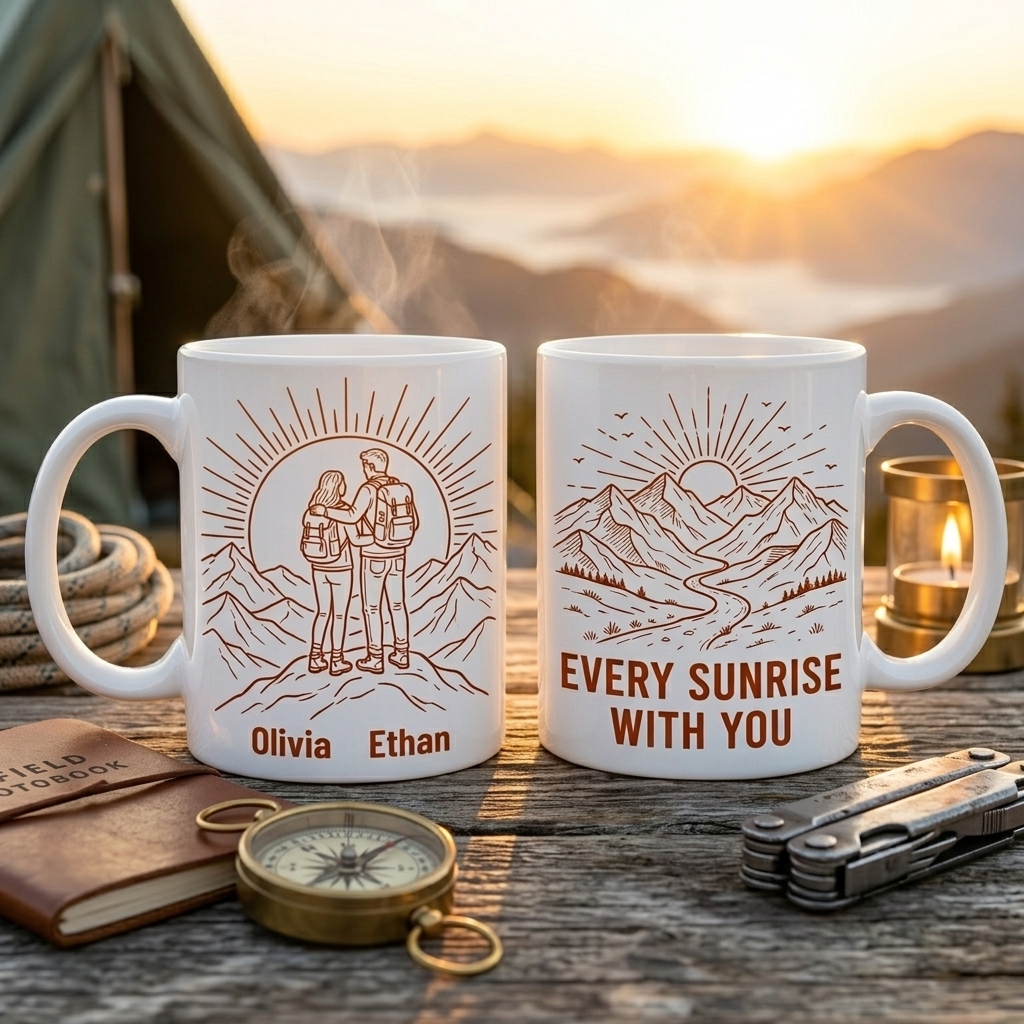 Personalized Every Sunrise with You Couple Mug Gift Personalized Enamel Mug Anniversary Camping Gift Custom Outdoor Coffee Cup Partners for Life
