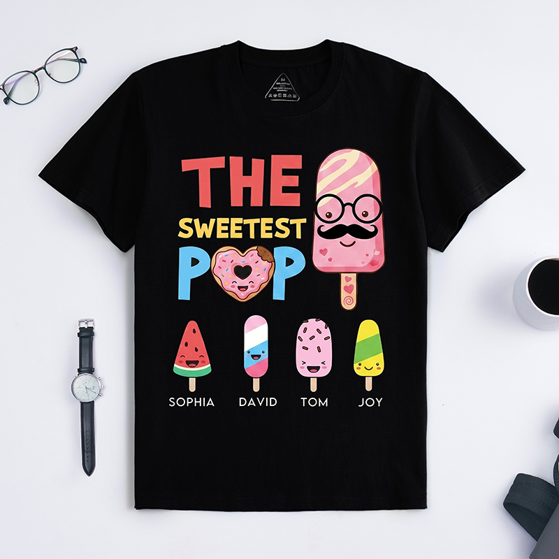Personalized The Sweetest Pop Shirt Custom Dad T-Shirt with Kids Names Birthday Gift Father's Day Gift For Grandpa Dad