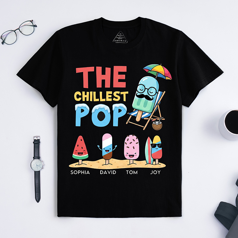 Personalized The Chillest Pop Shirt Custom Dad T-Shirt with Kids Names Birthday Gift Father's Day Gift For Grandpa Dad