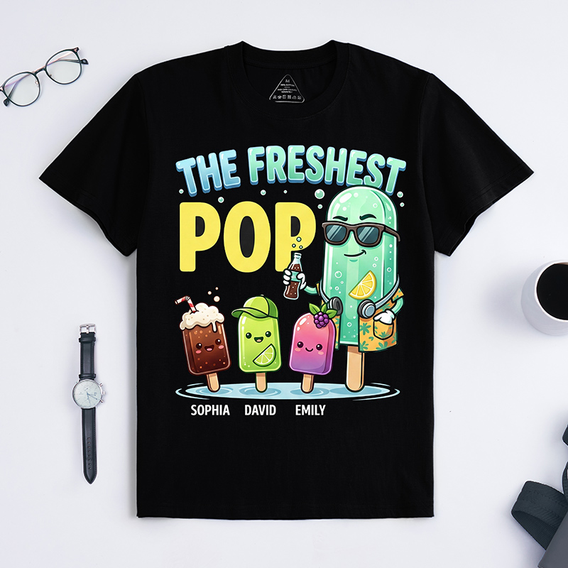 Personalized The Freshest Pop Shirt Custom Papa T-Shirt with Kids Names Birthday Gift Father's Day Gift For Grandpa Dad