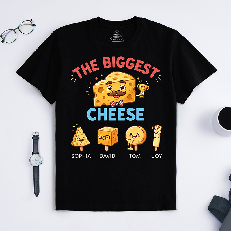 Personalized The Biggest Cheese Shirt Custom Dad T-Shirt with Kids Names Birthday Gift Father's Day Gift For Grandpa Dad