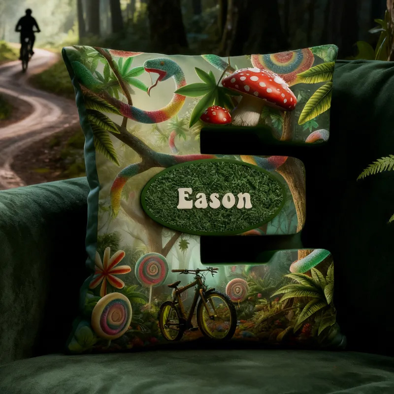 Personalized Forest Bicycle Letter Pillow Custom Name Festive Decor with Bicycle Christmas Gifts for Family Graphic 3D Print Cycling Riding Lovers