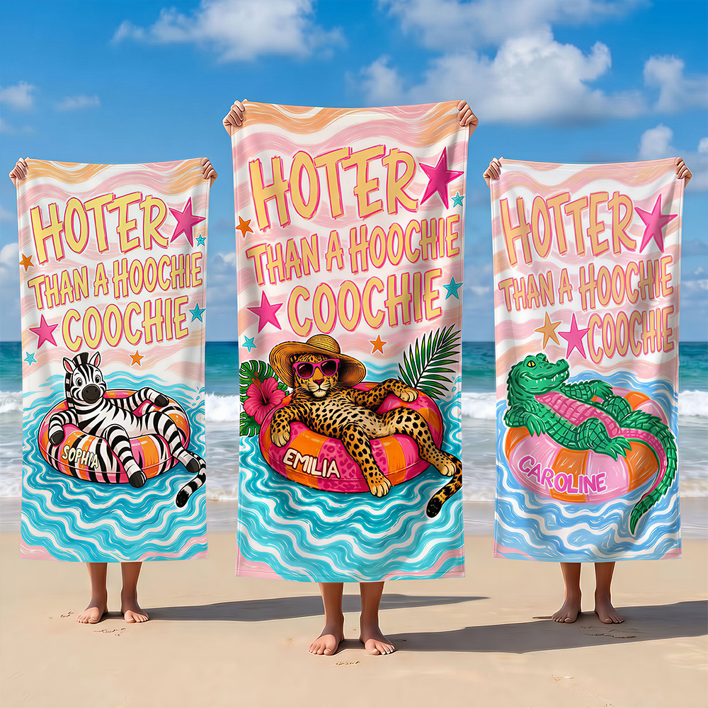 Personalized Cartoon Animals Soft Quick Dry Beach Towel with Name Summer Vacation Birthday Travel Beach Gift for Young Couples Women Besties