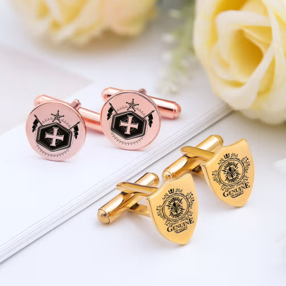 Personalized Family Crest Cufflinks with Engraved Photo Father's Day Birthday Gift for Men