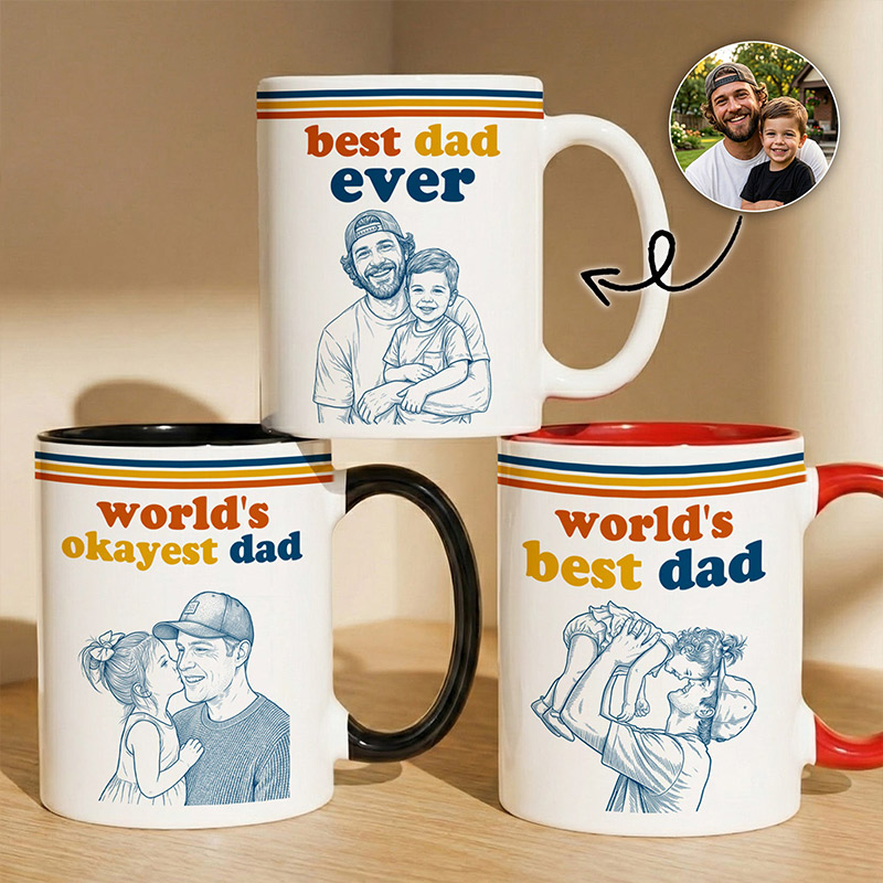 Personalized World's Best Dad Sketch Line Art Retro Mug Father's Day Gift For Dad Husband Mug