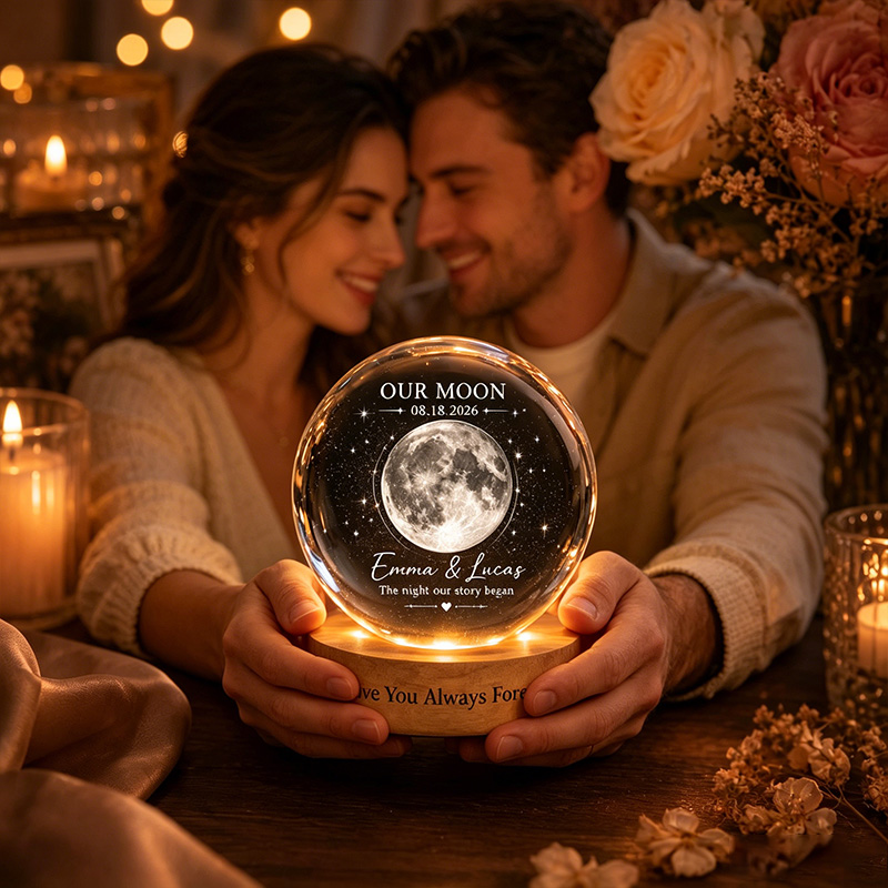 Personalized Our Moon Crystal Ball Night Light Custom Night Sky By Date Gift Wedding Anniversary Gift Gift for Wife Husband Couple Gifts