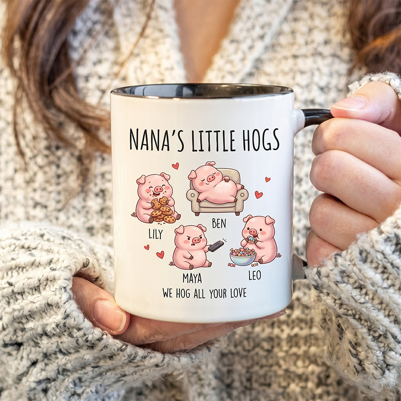 Personalized Nana's Little Hogs Mug Custom Mug with 1-6 Kids Names Gift Birthday For Nana Christmas Gift