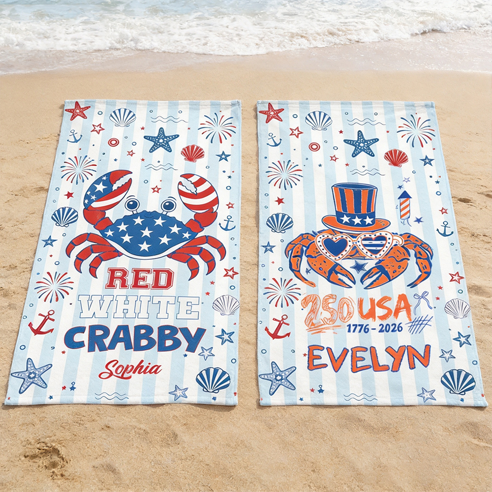 Personalized Beach Towel Custom Photo Watercolor With US Accessories 250th Anniversary Forth Of July