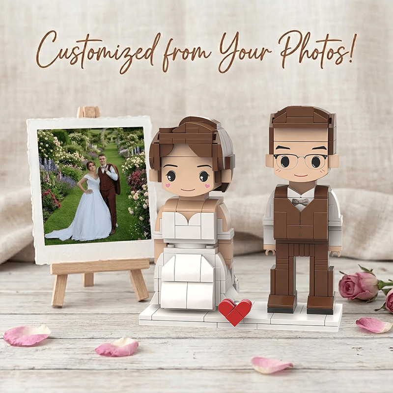 Personalized Brick Figure with Photo Custom Building Block Gift for Couple 2 Person Brick Figures with Easel Frame Personalized Building Block Brick Me Figure Photo Puzzle Toy Keepsake for Couples Friends