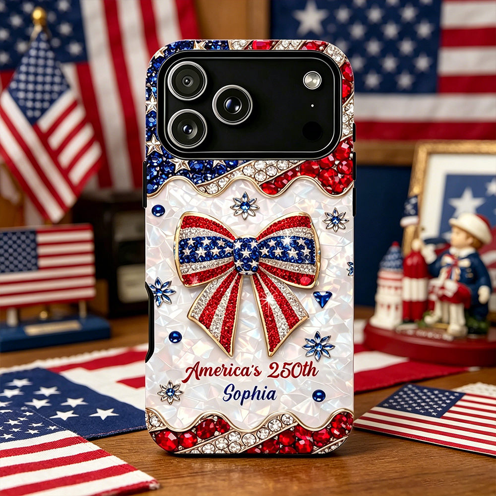 Personalized Phone Case America's 250th Bow with Custom Name Gift For Her