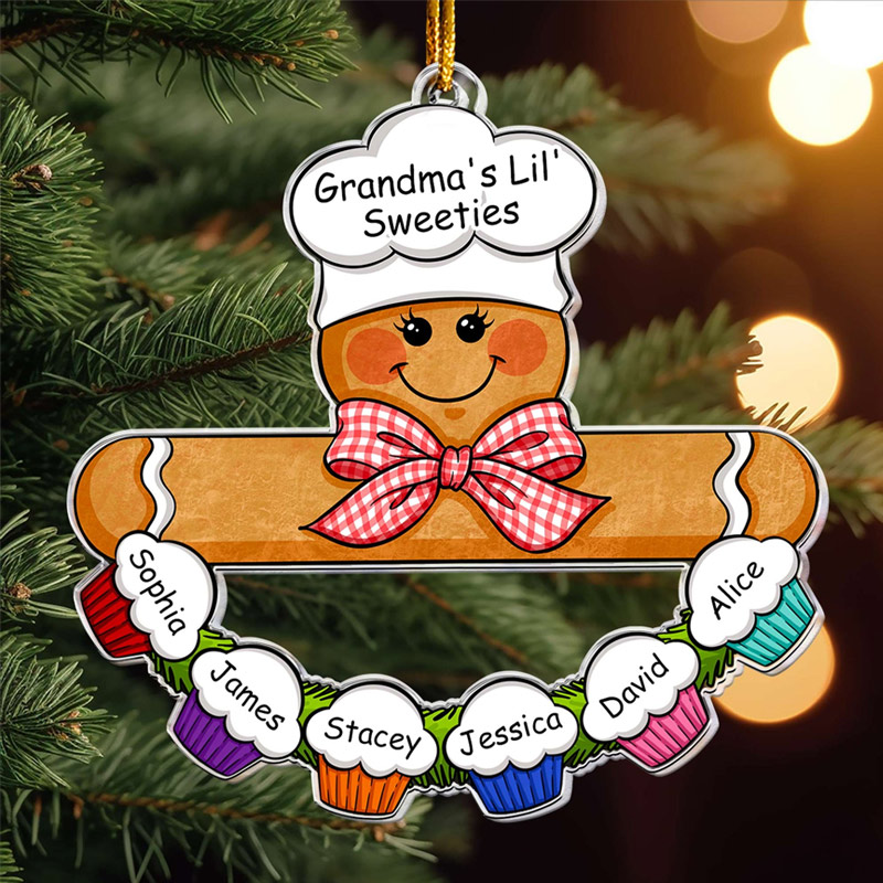 Personalized Gingerbread Baker Acrylic Ornament with Kids Names Custom Family Decoration Holiday Decor Baking Lover Gift