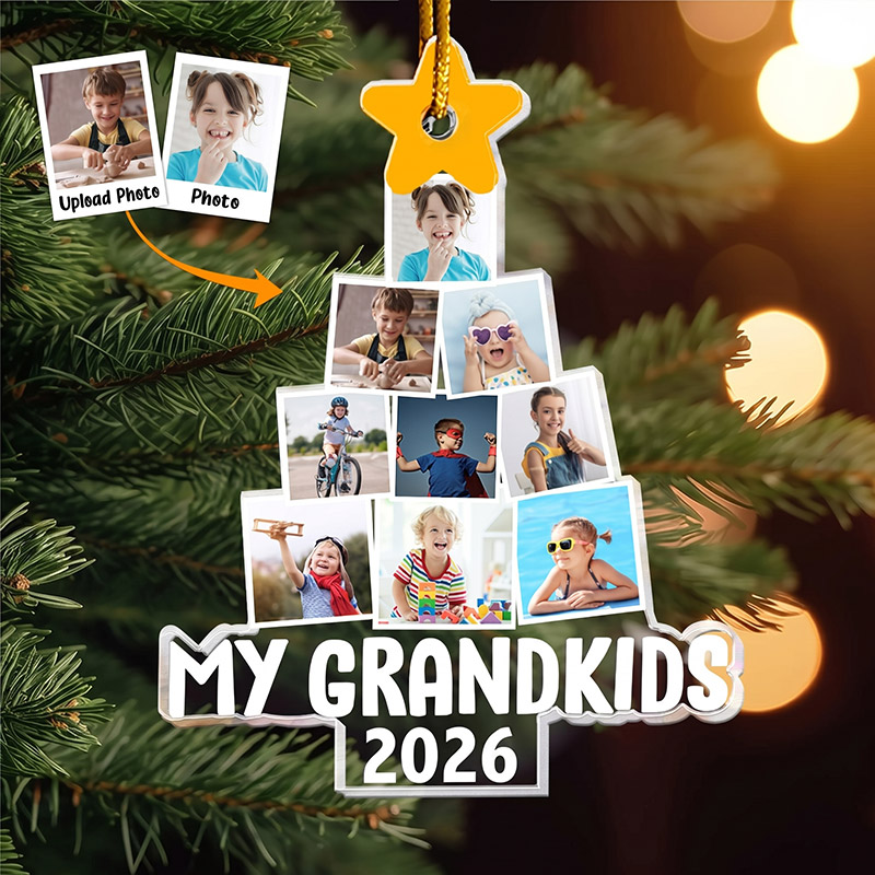 Personalized Acrylic Photo Ornament My Grandkids Christmas Tree with 3-9 Photos Grandparents Gift Christmas Decoration