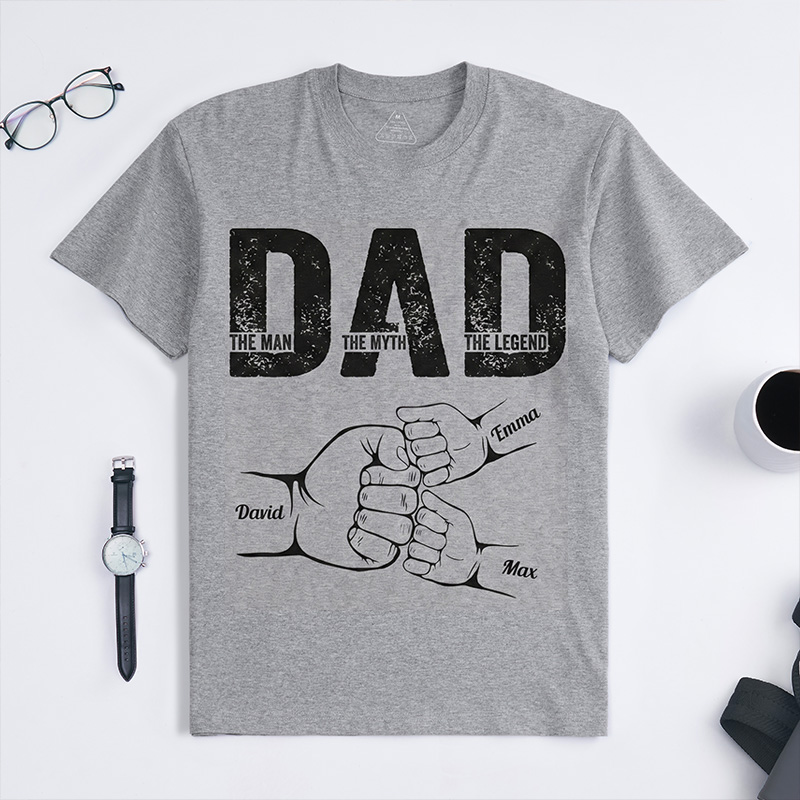 Personalized Dad Shirt The Man The Myth The Legend Dad Custom Dad T Shirt with 1-9 Kids Names Birthday Gift