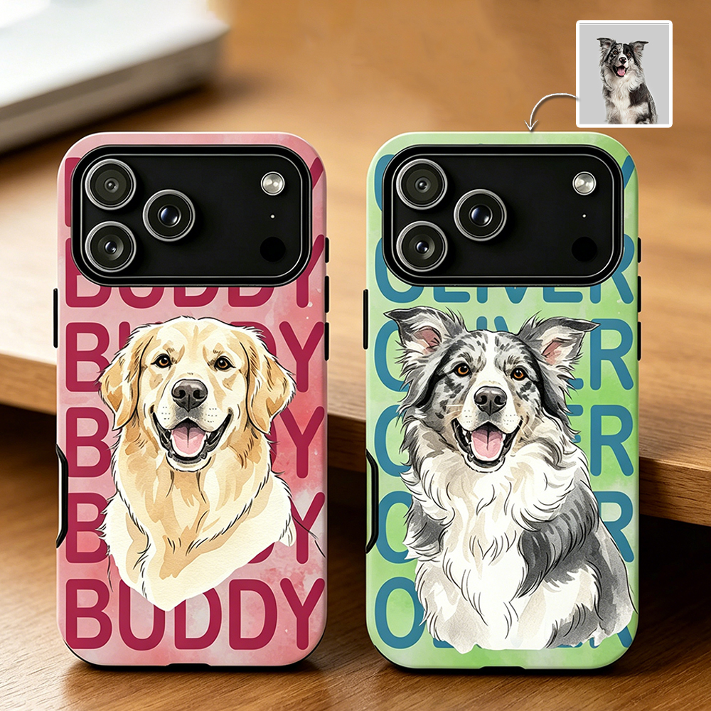 Personalized Pet Phone Case Custom Pet Portrait & Name Watercolor Style Gift for Pet Owner