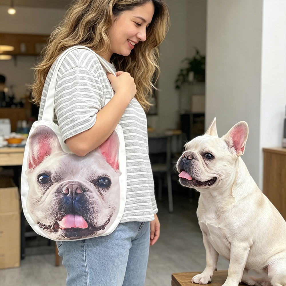 Personalized Pet Tote Bag Pet Head Shaped Canvas Bag Custom Photo Gift for Pet Lovers