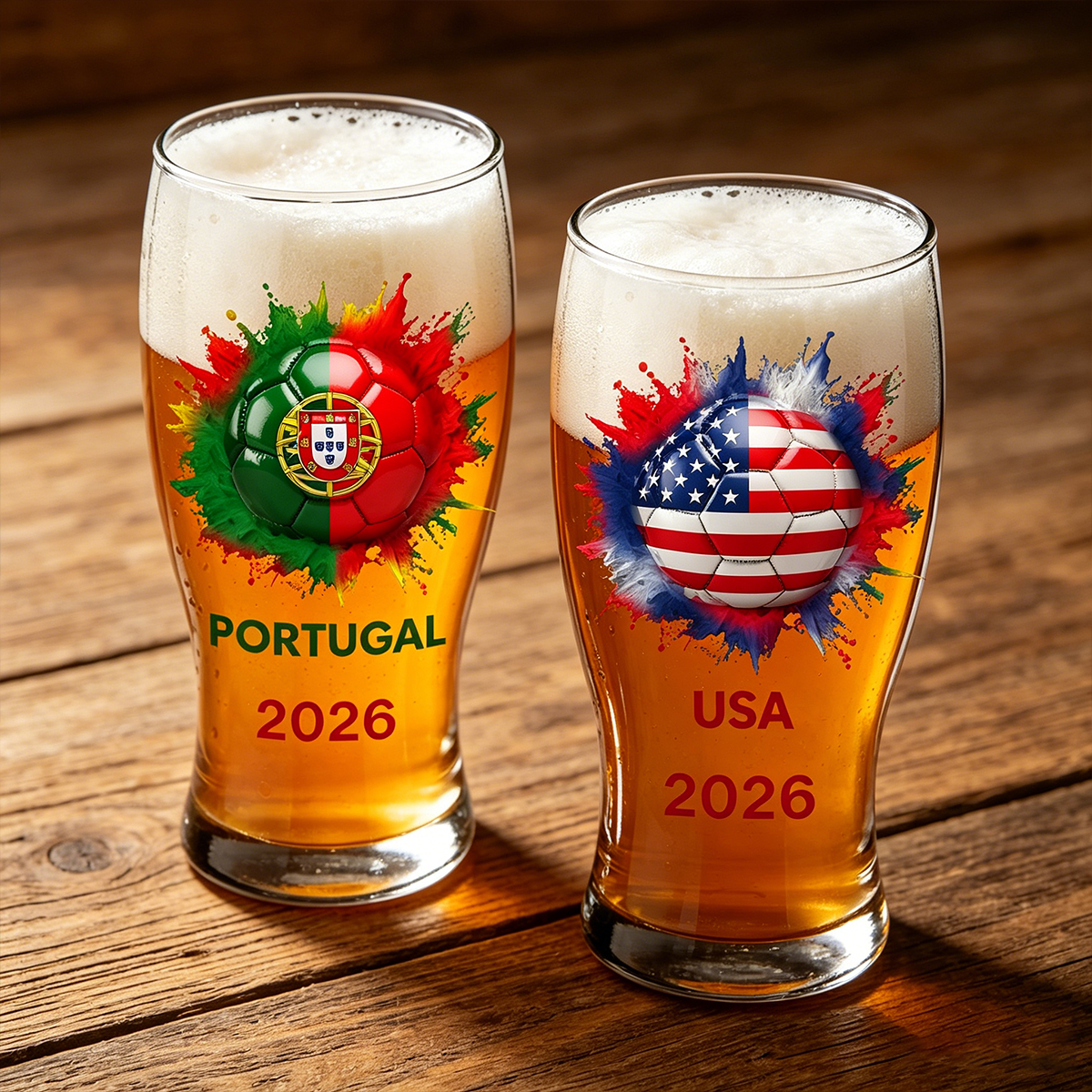 Personalized National Flag Beer Glass Football 2026 Gift for Fans