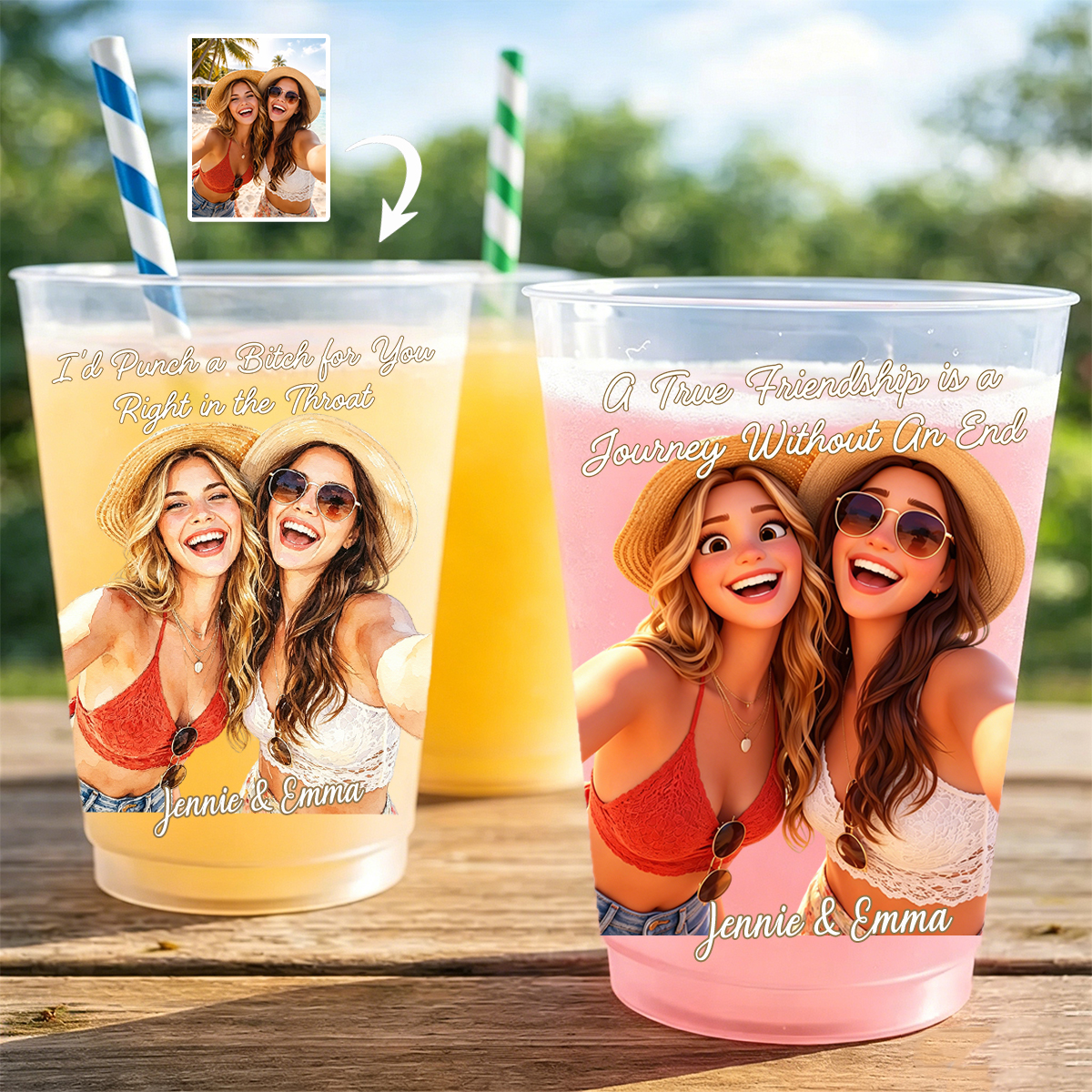 Personalized Frosted Cups Custom Photo A True Friendship Is A Journey Without An End Gift for Bestie