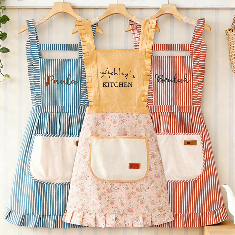  Embroidered Apron Custom Name Apron with Pockets Ruffle Baking Apron Kitchen Apron Chef Cooking Apron Birthday Gifts for Mom