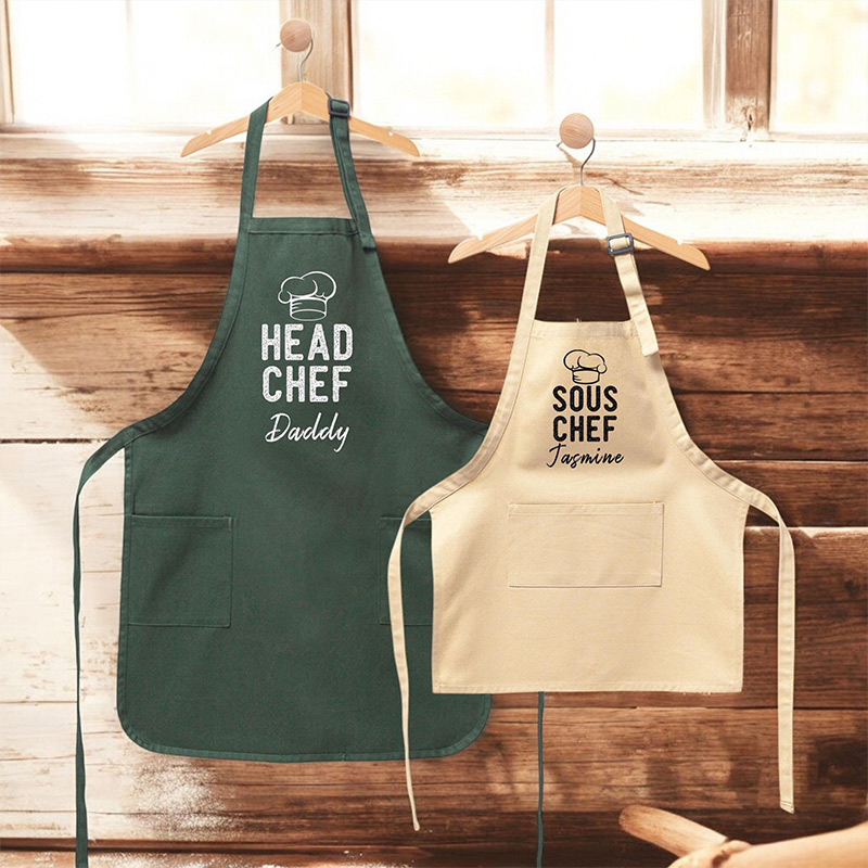 Personalized Dad and Child Cooking Aprons Matching Chef Aprons with Names Custom Family Chef Apron Set Kitchen Apron Gift
