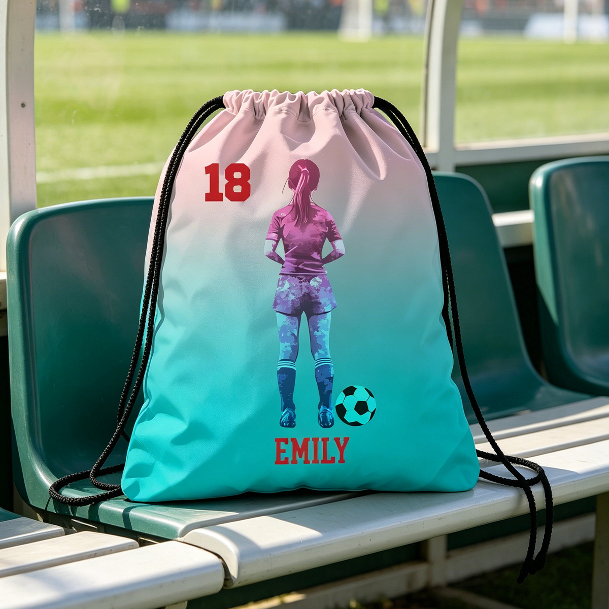 Personalized Soccer Character Silhouette Name Gradient Sports Bag Gift for Kid Teenager Soccer Lover