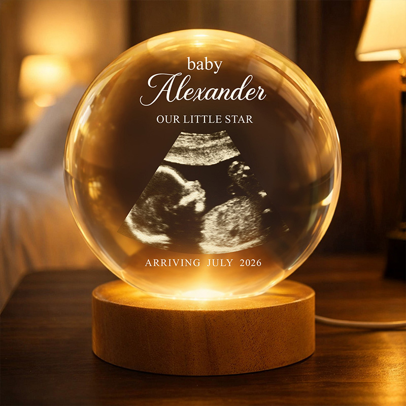 Personalized Crystal Ball Night Light Custom Baby Expecting Ultrasound Photo Light Gift for New Mom
