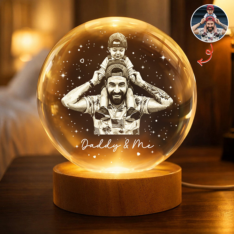 Personalized Crystal Ball Night Light Custom Daddy & Me Photo Gift For Dad Birthday Gift