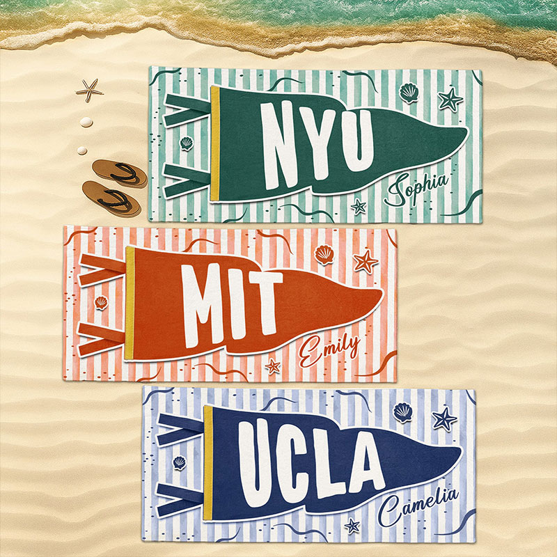 Personalized Beach Towel School Pennant Flag Graduation Gift Custom Beach Towel with Name Traveling Lover Gift