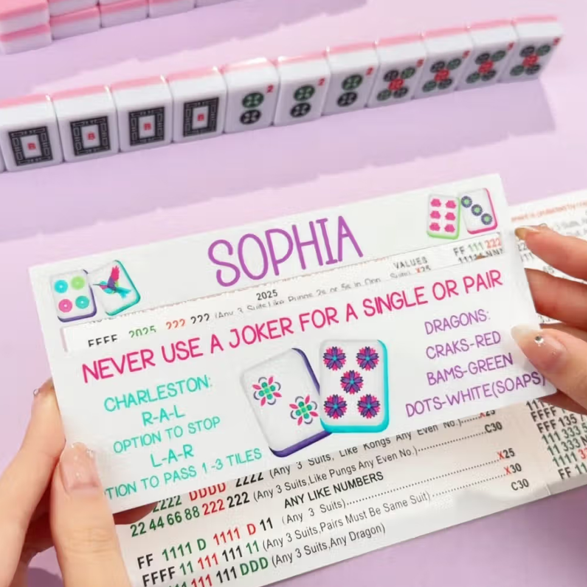 Personalized Colorful Pattern Mahjong Line Reader with Name Mahjong Accessory Birthday Mahjong Parlor Gift for Mahjong Lovers