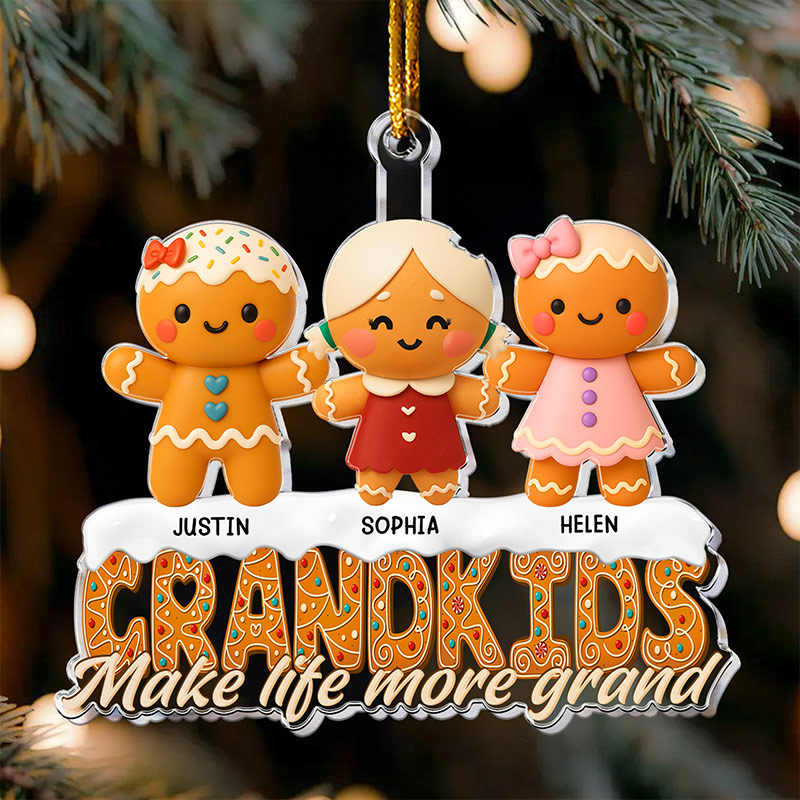 Personalized Acrylic Ornament Gingerbread Grandkids Make Life More Grand Christmas Ornament Gift for Grandparents