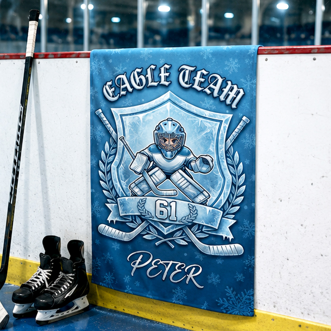Personalized Goalie Hockey Blanket with Custom Team Name, Player Number and Name, Ice Hockey Goaltender Throw for Kids and Fans