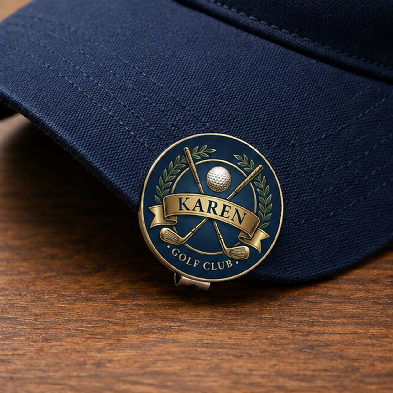 Personalized Golf Hat Clip with Custom Name, Crossed Clubs and Ball Marker for Golf Lovers