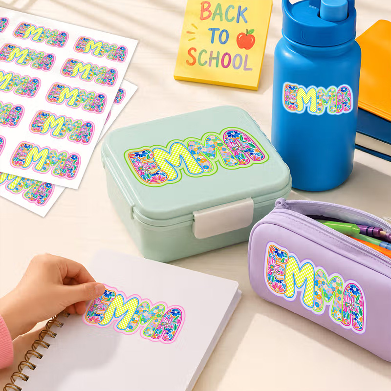 Personalized Artistic Name Multicolor Waterproof Stickers Daily Use Back to School Birthday Gift for Students Kids