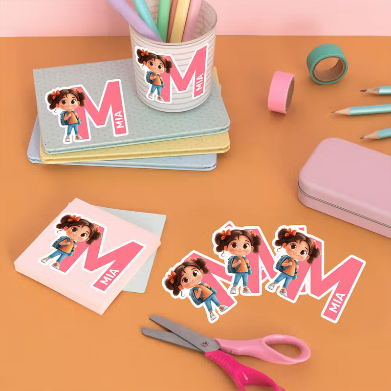 Personalized Cartoon Character Waterproof Labels Stickers with Initial and Name Birthday Back to School Gift for Boys Girls