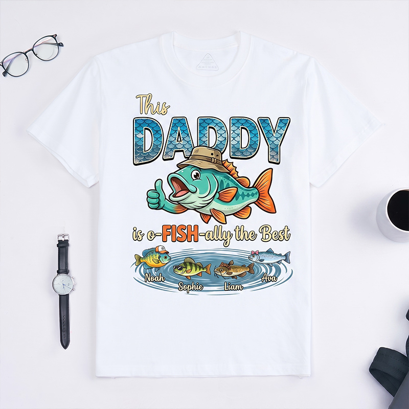 Personalized This Daddy Is o-FISH-ally the Best Shirt Custom Dad T Shirt with 1-8 Kids Names Dad Birthday Gift for Him