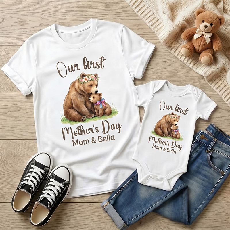Personalized Our First Mother's Day Shirt Mommy and Me Funny Shirt Mom Baby Matching Shirts New Mom Gift