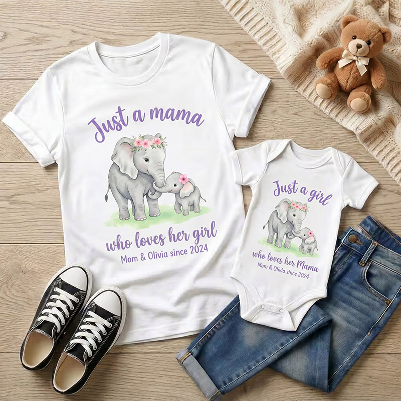 Personalized Just A Mama Who Loves Her Girl Shirt Mommy and Me Funny Shirt Mom Baby Matching Shirts New Mom Gift