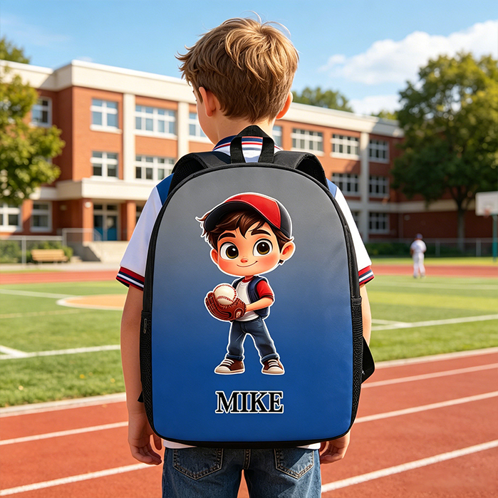 Personalized Cartoon Baseball Character Name Gradient Backpack Back To School Gift for Gym Fitness Baseball Lover