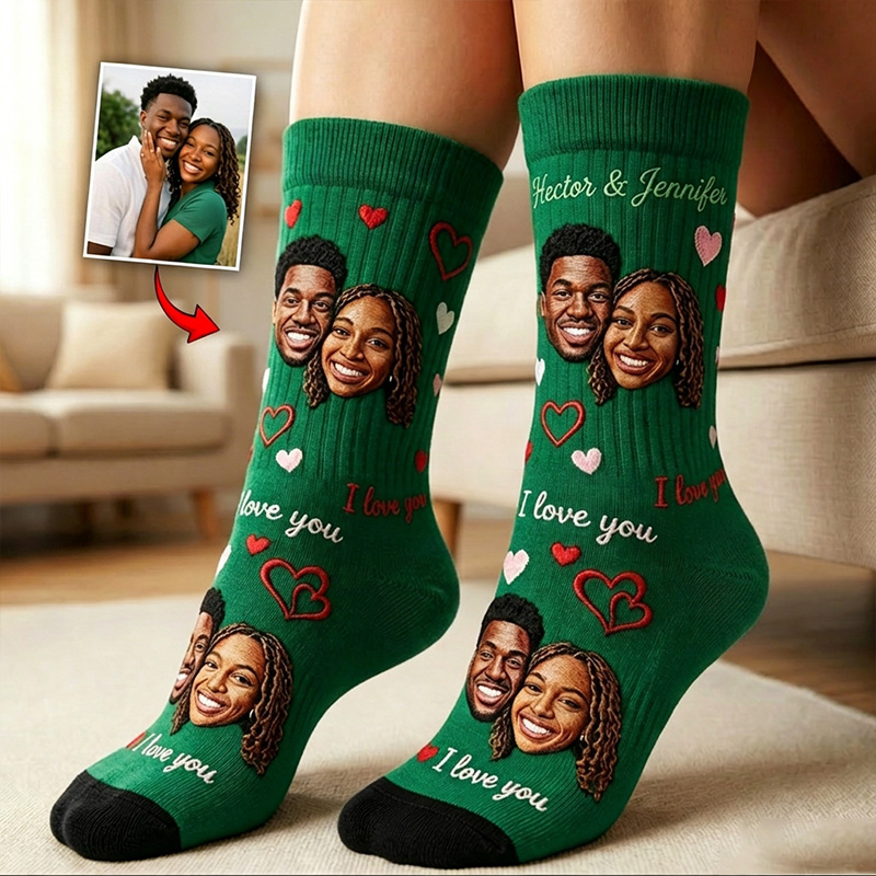 Personalized Couple Face Photo Socks I Love You Socks for Her Valentine's Day Socks for Husband Wife Boyfriend Girlfriend Sock Gift