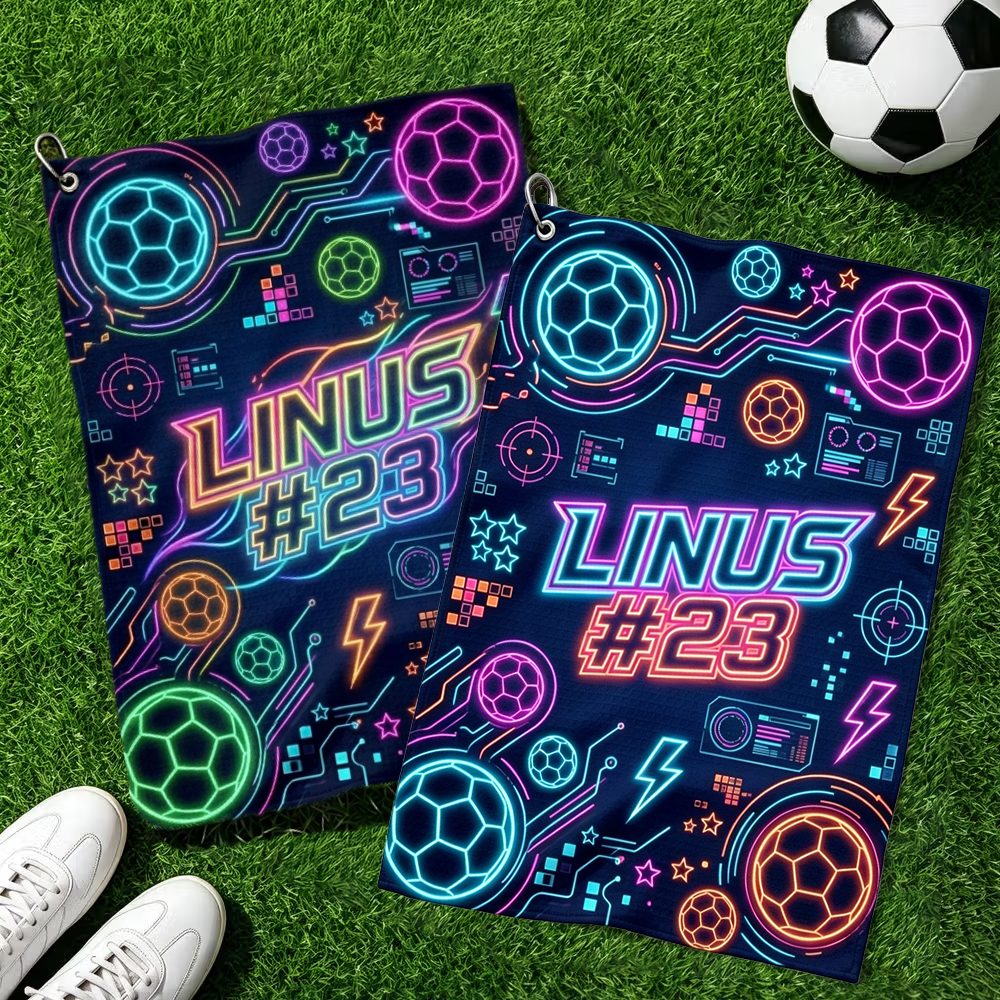 Personalized Soccer Towel Neon E-sports Style Custom Name and Number Gift for Soccer Lovers