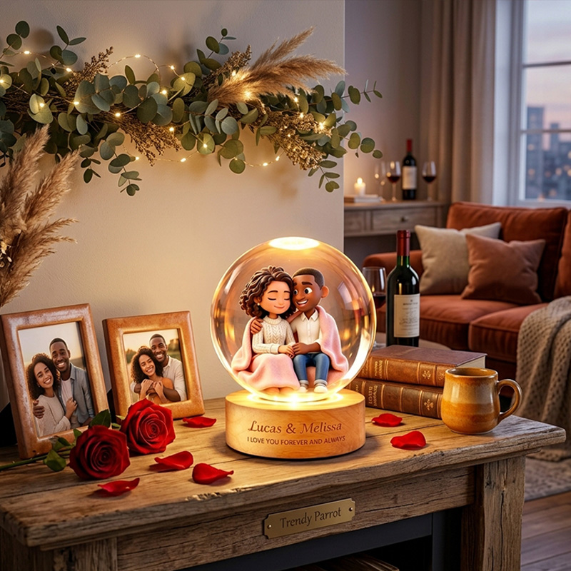 Personalized Photo Lamp Couple Cartoon Character Crystal Night Light Custom Picture Memorial Crystal Ball Lamp Wedding Gift Couple Anniversary Gift For Wife Girlfriend Husband