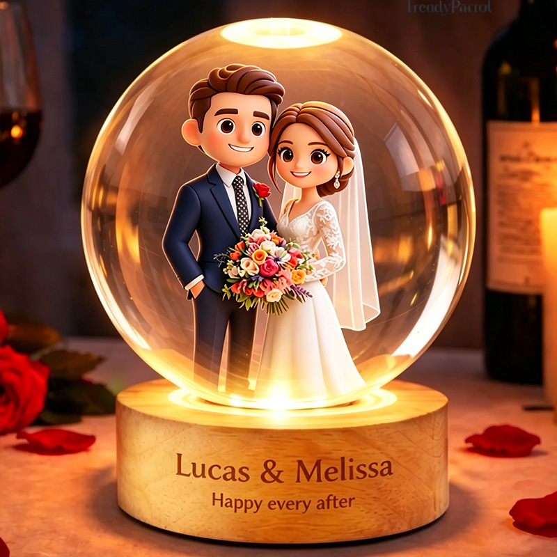 Personalized Cartoon Photo Lamp Couple Cartoon Character Crystal Night Light Custom Picture Memorial Crystal Ball Lamp Wedding Gift Couple Anniversary Gift For Wife Girlfriend Husband