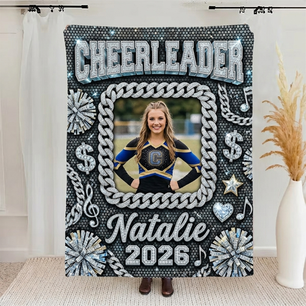 Personalized Cheerleading Flannel Blankets Sparkling Diamond Print Custom Name and Photo Graduation Souvenirs Gifts for Cheerleaders