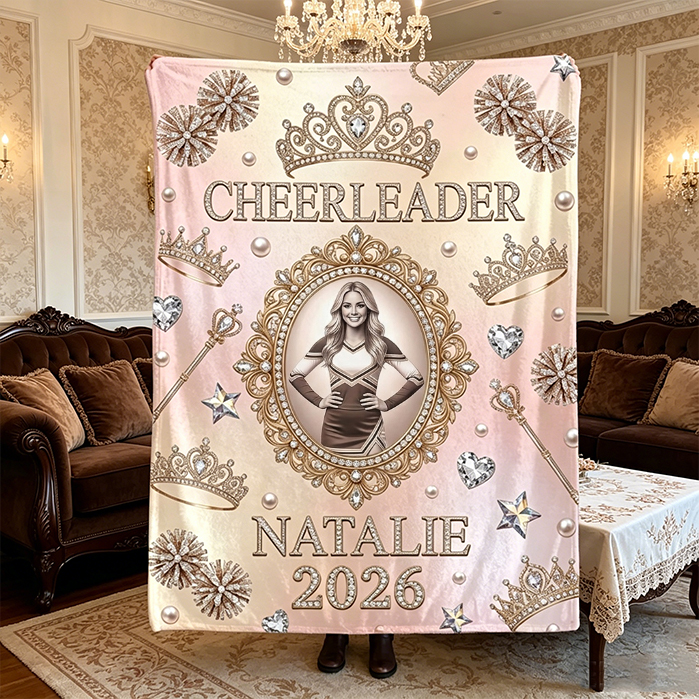 Personalized Cheerleading Flannel Blanket Princess Style Custom with Name and Photo 2026 Commemorative Fleece Blanket