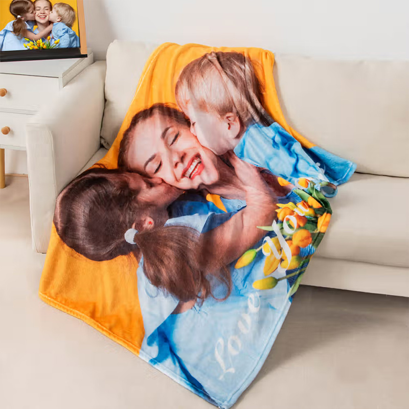 Personalized Soft Photo Throw Blanket with Text Birthday Mother's Day Mom Birthday Gift for Family
