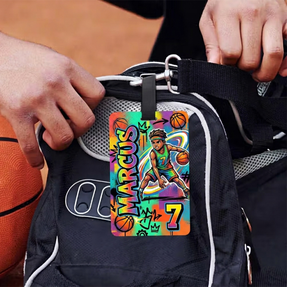 Personalized Basketball Bag Tag Custom Player Name Tag Colorful Cartoon Graffiti Style Back To School Gift for Basktball Lovers