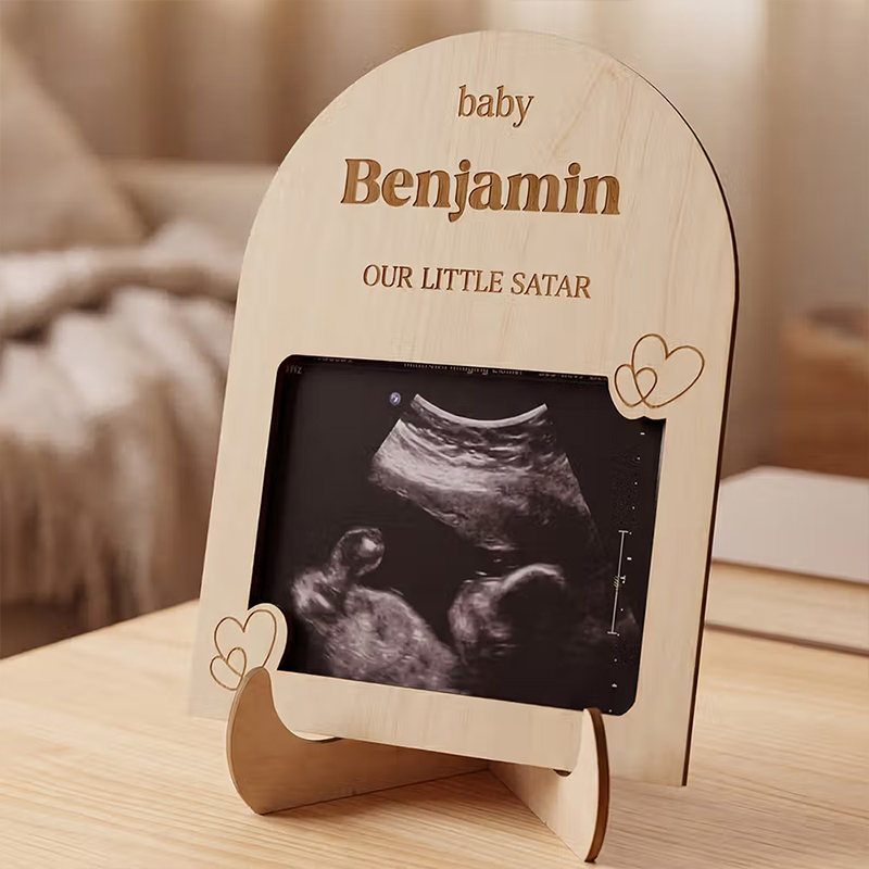 Personalized Wooden Ultrasound Picture Frame with Baby Name and Date Pregnancy Baby Announcement Gift for Grandparents New Parents