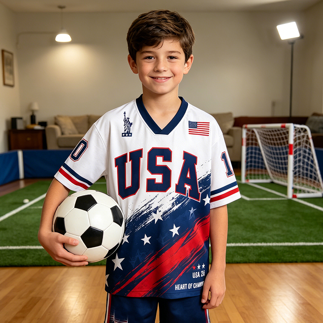 Personalized USA 26 Soccer Kids Mesh Jersey – Heart of Champions Made for Game Day