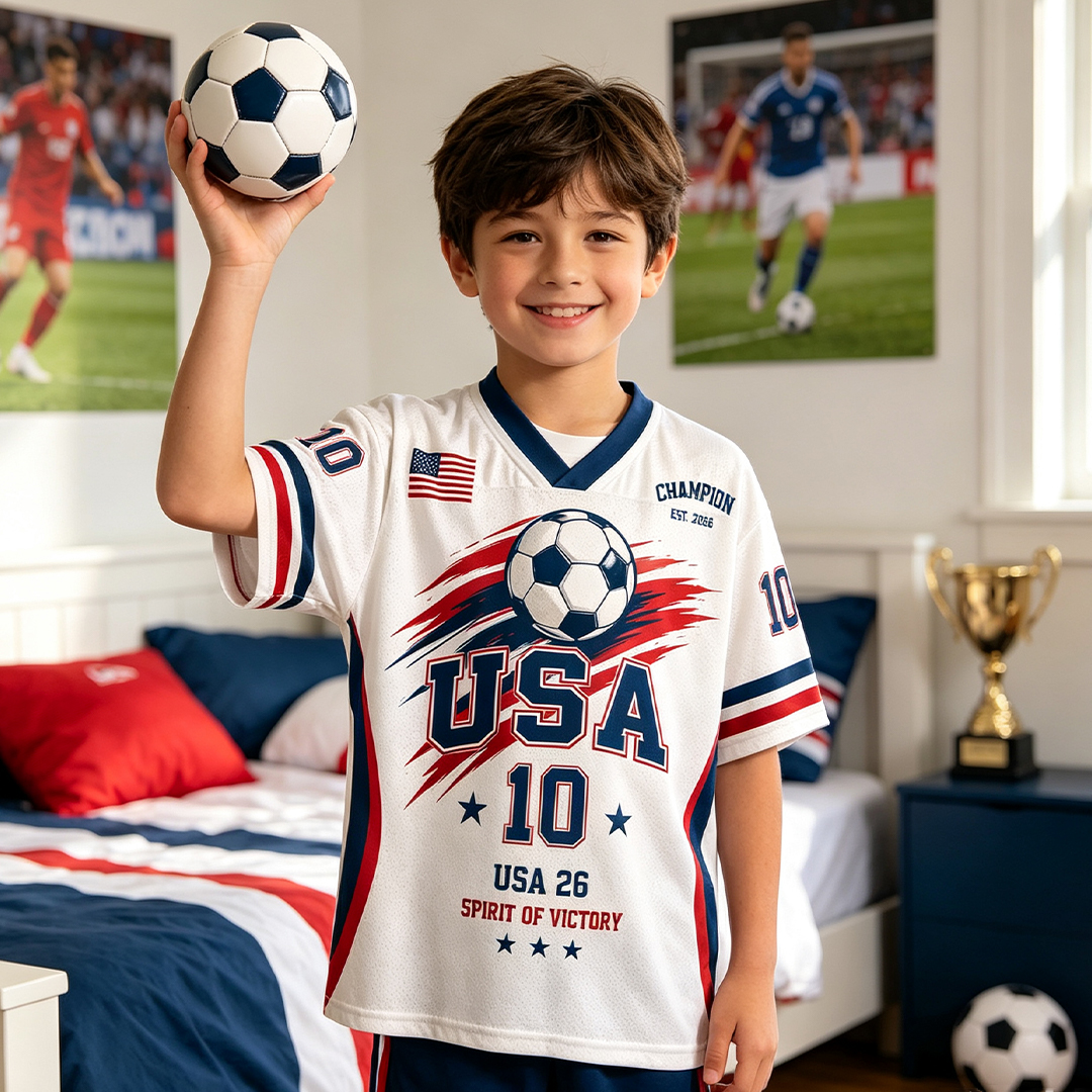 Personalized USA 26 Soccer Kids Mesh Jersey – Spirit of Victory Number 10 Champion Edition