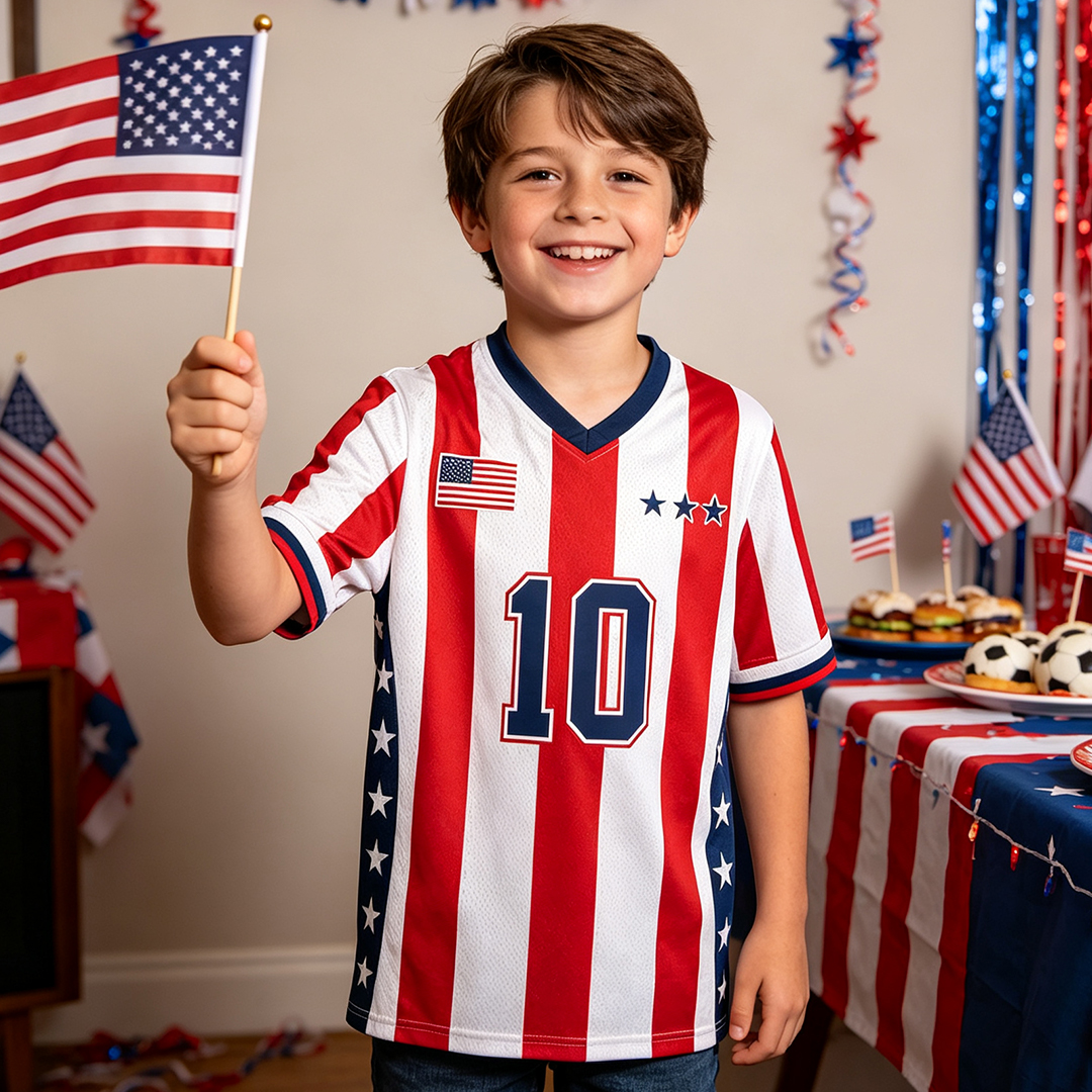 Personalized USA 26 Soccer Kid Mesh Jersey – Stars & Stripes Number 10 Home Kit